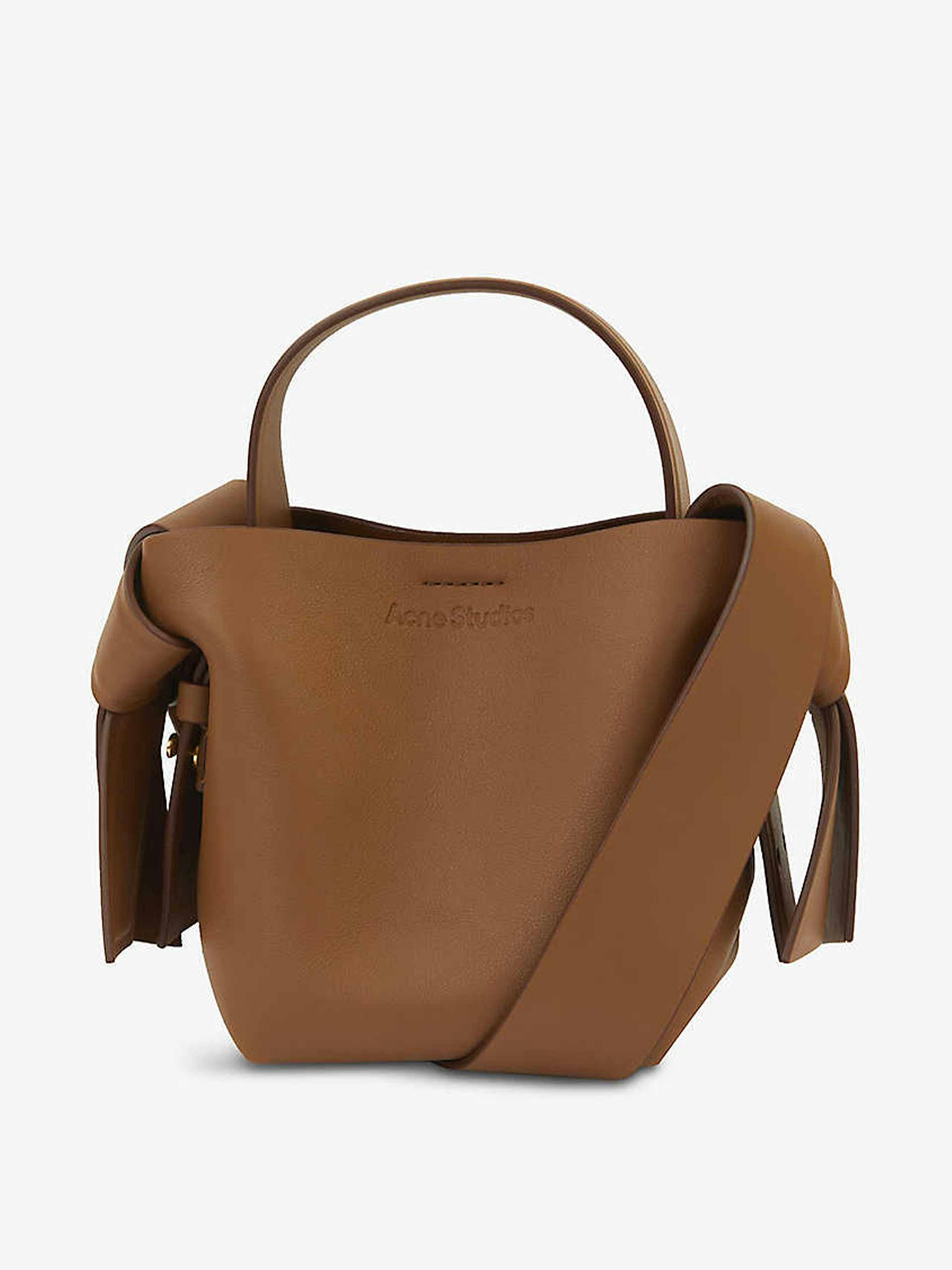 Camel brown leather cross-body bag